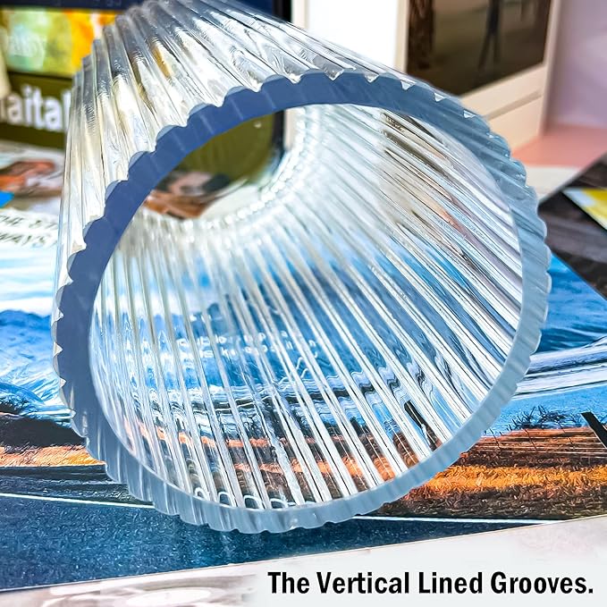 Muyan 9.8" Flower Vase for Decor Ribbed Glass Vase Modern for Centerpieces Desktop Home Office Dining Living Room Wedding (Clear)