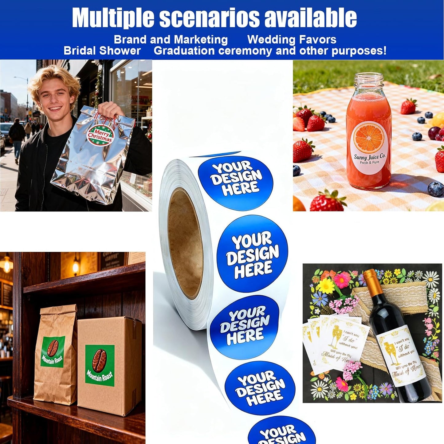 Skiennix Custom Vinyl Stickers Roll - Personalized Business Labels, Waterproof & Dishwasher Safe
