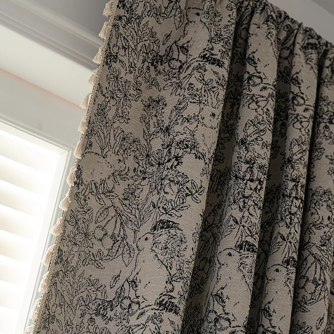 ENJOYBRIDAL Rabbit Curtains 84 Inch Length 2 Panels Boho Floor Length Drapes Jacquard Rod Pocket Dining Room Semi Sheer Window Curtains Retro Tassel Bedroom Living Room Farmhouse Window Treatments