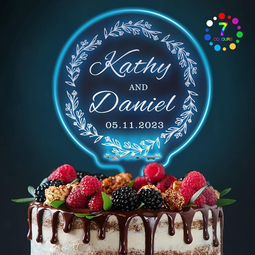 LED Personalized Wedding Cake Toppers - Light Up MR & MRS Decorations with Custom Name | 7 Color Changes