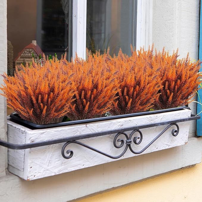 20 Bundles Artificial Fall Lavender Flowers Outdoor UV Resistant Fake Flowers No Fade Faux Plastic Plants Garden Porch Window Box Decorating (Golden Yellow)