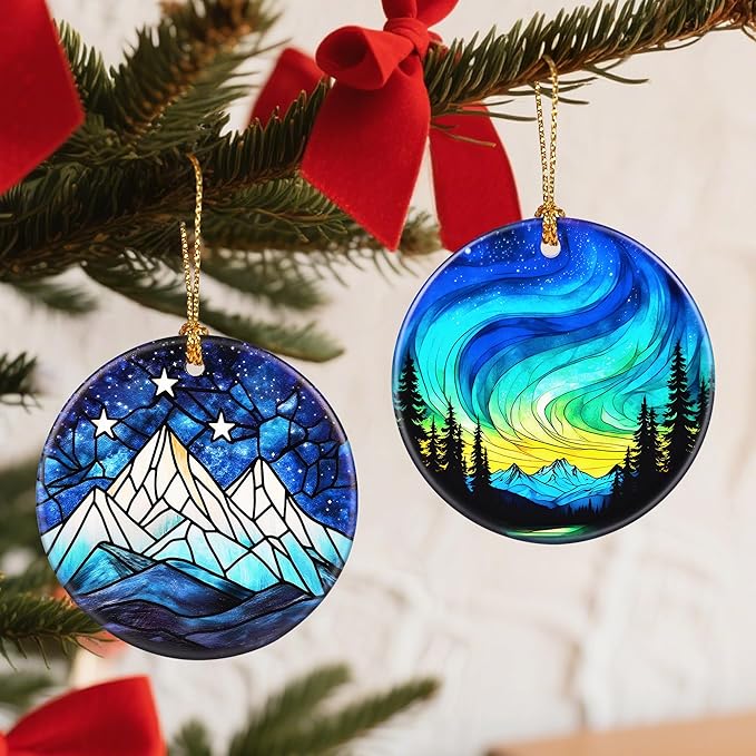 Christmas Ornaments, 2.8 Inch Ceramic Hanging Ornament, Christmas Tree Ornaments, Xmas Decorations, Holiday Decorations, Holiday Party Gifts, and Xmas Gift Ideas - Northern Lights