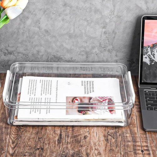 Clear Plastic Storage Box by [Brand Name] - Stackable Organizer for A4 Letter Files | 2-Pack