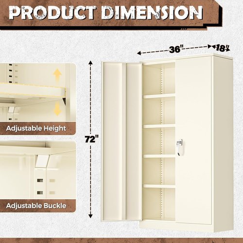 INTERGREAT Tall Metal Storage Cabinet - Locking Steel with 4 Adjustable Shelves | 72" Cream Gray for Office & Garage