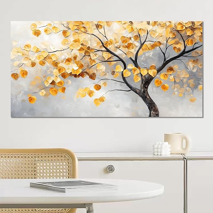 Tarfupth Gold Tree of Life Wall Art for Living Room Tree Leaves Large Artwork for Bedroom Office Kitchen Modern Canvas Prints 20x40 Inch