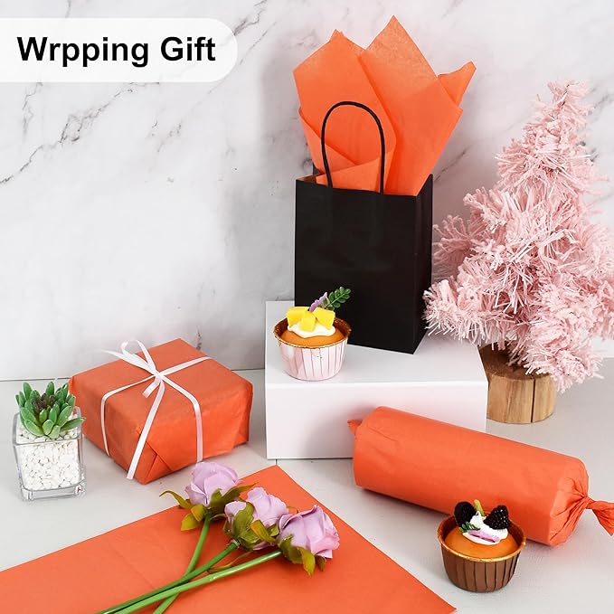 BEISHIDA 100 Sheets Orange Tissue Paper Bulk, Wrapping Tissue Paper for Gift Bags, 14 x 20 Inch Gift Wrap for Halloween Thanksgiving Fall Graduation DIY Crafts Holiday Flowers