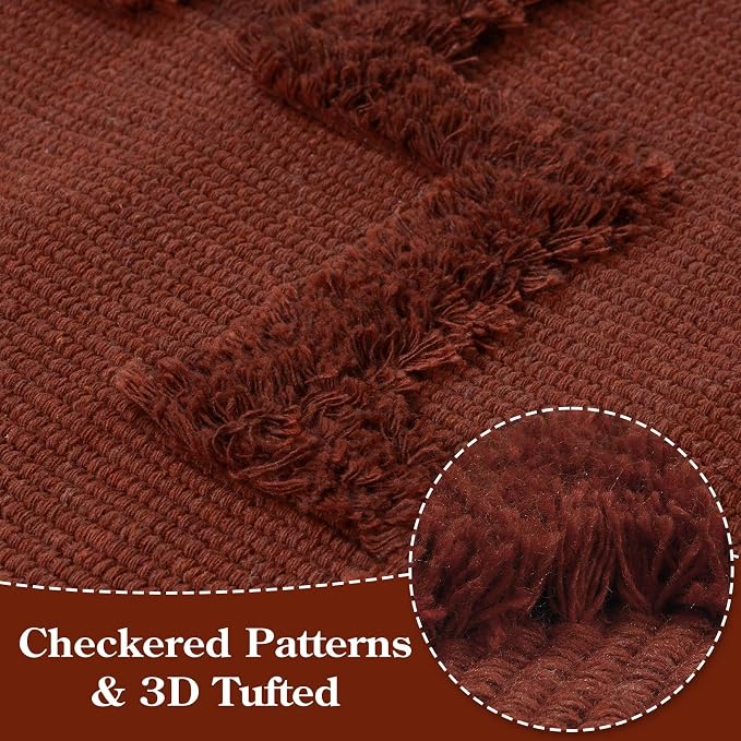 Uphome Boho Bathroom Runner Rug 2' x 4.3', Washable Woven Cotton Bedroom Runners, Terracotta Aesthetic Tufted Entryway Runner Rugs, Bohemian Tribal Throw Rug for Bedside Living Room Laundry Kitchen
