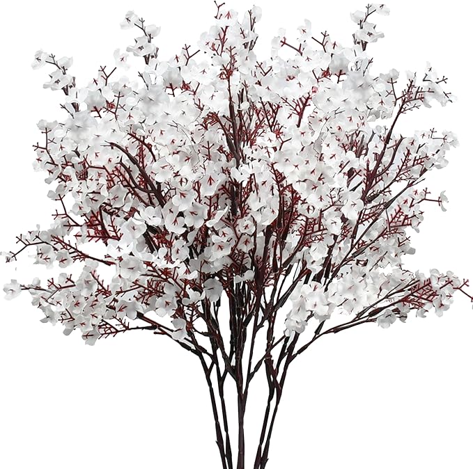 Mandy's White Artificial Baby’s Breath European Flowers 6 Bundles Silk Gypsophila with Bendable Stems for Fall Thanksgiving & Christmas Centerpiece Wedding Decor and Table Arrangements
