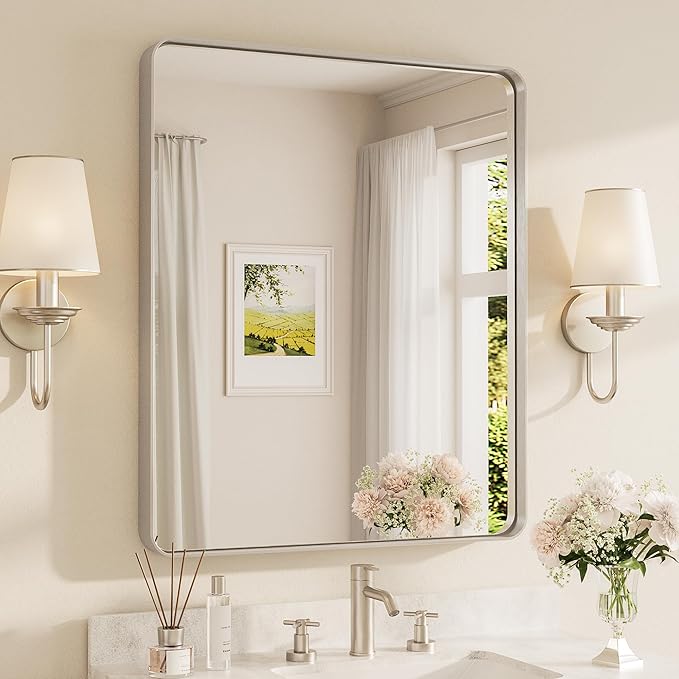 TETOTE Brushed Nickel Bathroom Mirror 30 x 36 Inch for Vanity Metal Framed Mirror Modern Farmhouse for Living Room Entryway(Horizontal/Vertical)