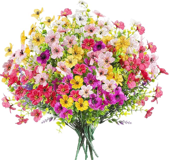 Artificial Fake Outdoor Plants Flowers for Outside Spring Summer Decoration, 12 Bundles Faux Silk Realistic UV Sun Resistant Colorful Mix Daisy Lavender for Porch Patio Window Box Yard Home Decor