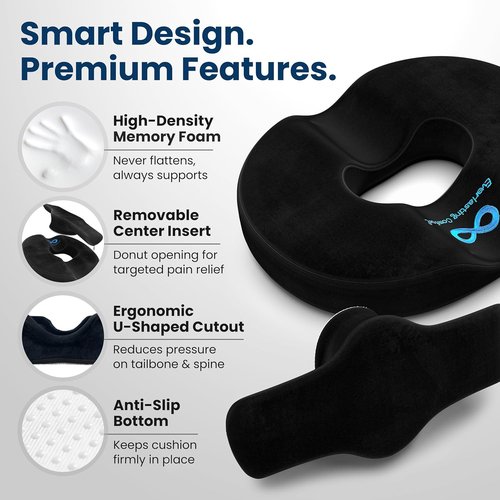 Everlasting Comfort Donut Pillow - Ergonomic Memory Foam Seat Cushion for Tailbone Pain Relief | Anti-Slip & Washable