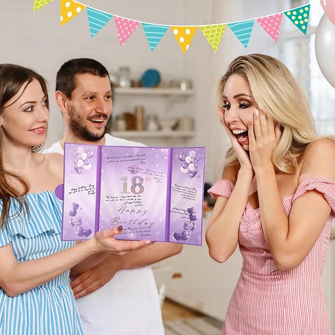Puple Gold Birthday Party Decorations,18" x 12" Creative Birthday Decorations Guest Sign in Book Alternative, for Men and Women of All Ages, Happy Birthday Party Supplies