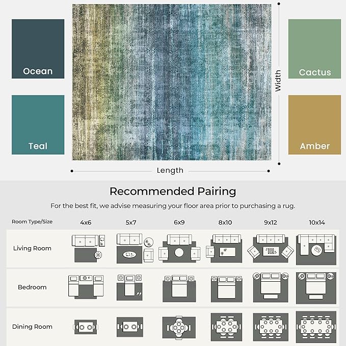 Kokia Abstract Area Rug Washable 2x3 Non-Slip Stain Resistant Entryway Rug Soft Indoor Mat for Kitchen Door Decor, Oslo Teal