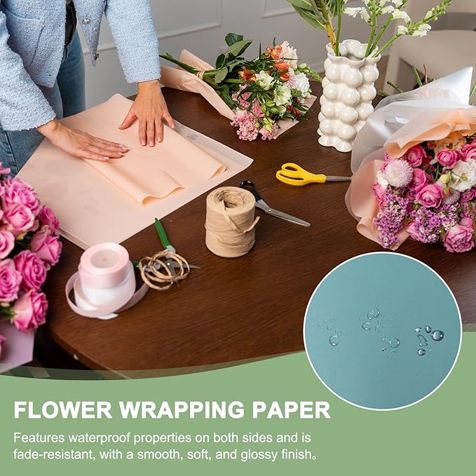 PATIKIL Flower Gift Wrapping Paper, 20 Sheets Double Sided Golden Waterproof Bouquet Paper Wrap Florist Supplies Packaging Floral Papers for Wedding DIY Craft Valentine, Gray Blue/Gold