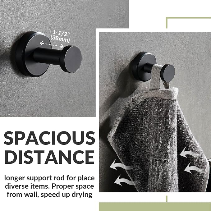 APLusee Matte Black Robe Towel Hook, 304 Stainless Steel Round Coat Hook for Home Storage, Wall Mount