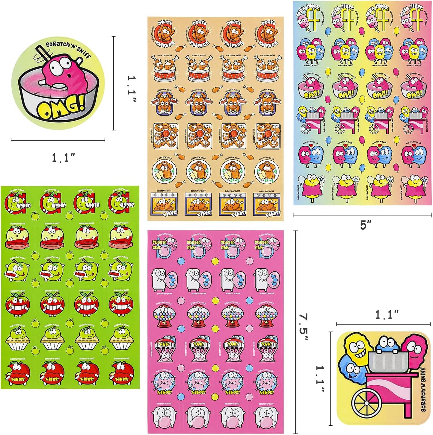 Skiennix Scratch and Sniff Stickers - 576 Pieces with 24 Scents | Fun Reward Stickers for Kids