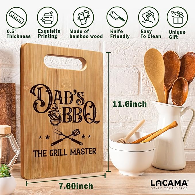 Lacama Best Dad Gifts for Christmas Birthday from Kids, Dad Gifts Cutting Chopping Boards for Kitchen Grill BBQ, Grill Master Gifts for Men Decorative Bamboo Cutting Board