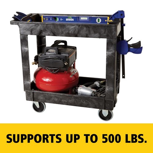 Rubbermaid Commercial Products 2-Shelf Utility Cart - 300-Pound Capacity, Black with Lipped Shelves