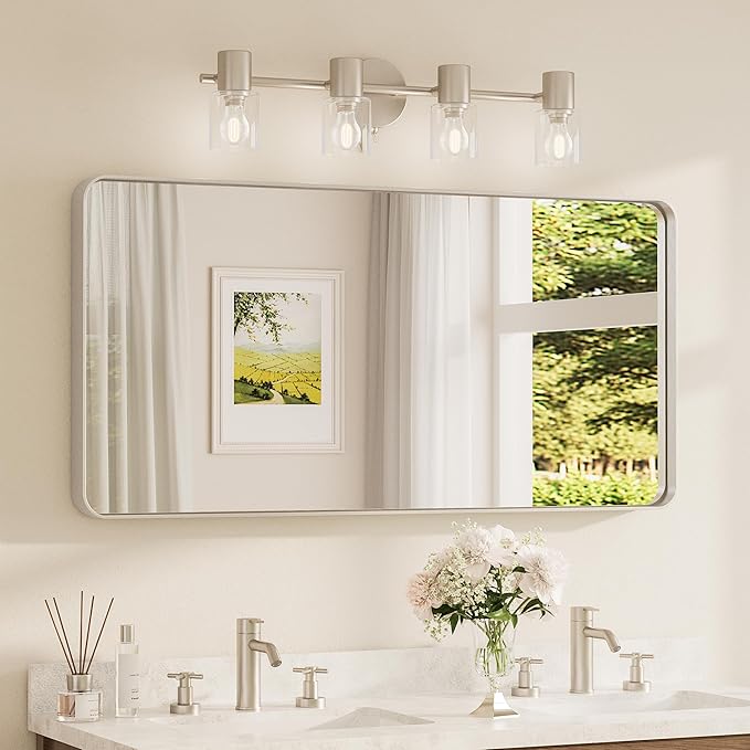 TETOTE Brushed Nickel Mirror 48 x 24 Inch for Bathroom Over Sink Metal Framed Mirror Modern Farmhouse for Living Room Entryway(Horizontal/Vertical)
