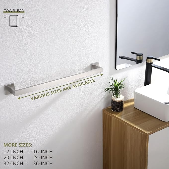 KOKOSIRI 20-Inch Single Towel Bar, Bathroom Kitchen Towel Holder, Wall Mounted SUS304 Stainless Steel Towel Rack, Brushed Nickel, B4003BR-L20