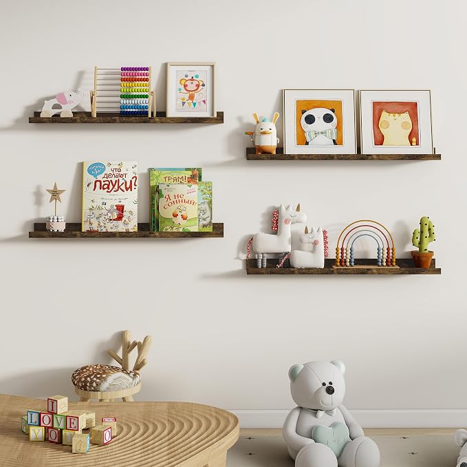 Dreamland Picture Ledge Shelf for Wall, Floating Shelves Set of 2, 32 inch Long Floating Shelves with Lip for Living Room,Bedroom,Bathroom,Kitchen,Rustic Brown
