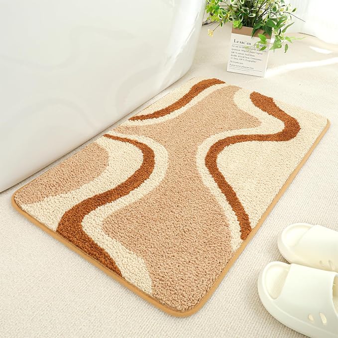 Striped Wavy Bath Mat - Super Absorbent, Soft and Thick, Rubber Backing Non-Slip, Machine Washable Shower Rug, Bath Mat, Bathroom Home Decor Accessories, 20"x31" (50x80cm)
