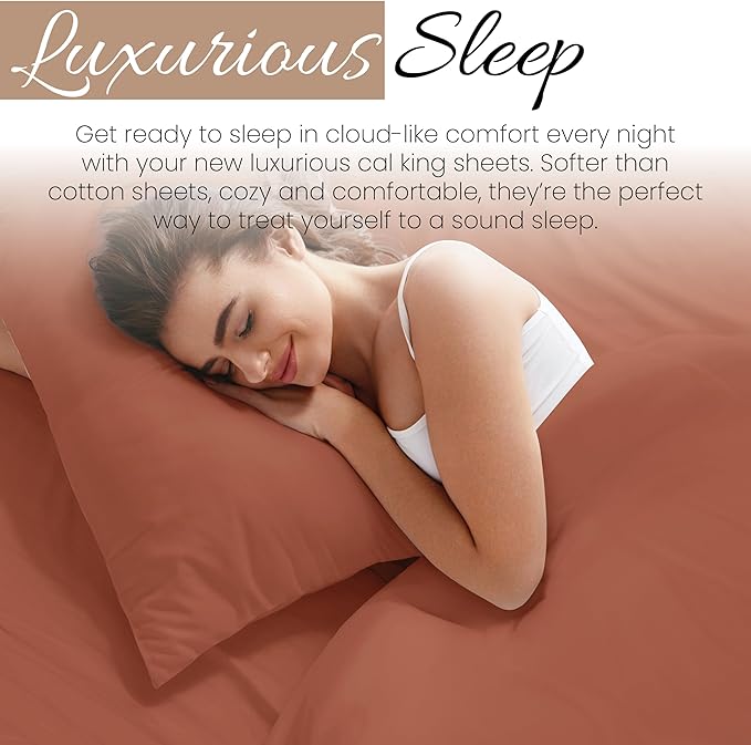 Linen Market Bed Sheets for California King Size Bed (Clay) - Sleep Better Than Ever with These Soft and Cooling California King Sheets - Deep Pocket Fits 16" Thick Beds - 4 Piece Cal King Sheet Set