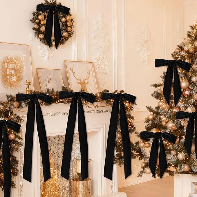 10 Yards Black Velvet Ribbon 1 1/2 Inch for Christmas Tree,Velvet Christmas Ribbon for Gift Wrapping Crafts Bow Wreath Holiday Decorations (Black)
