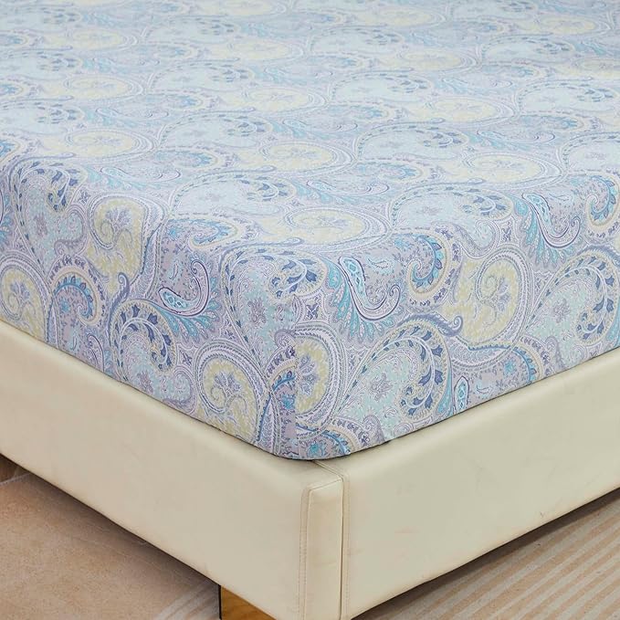 Brandream Paisley Queen Size Sheet Set Luxury Floral Boho Bohemian Medallio Bedding Collections 800 Thread Count 100% Egyptian Cotton Deep Pocket, 4 Piece, Blue