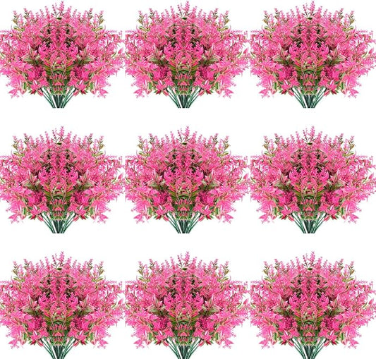 20 Bundles Artificial Lavender Flowers Outdoor UV Resistant Fake Flowers No Fade Faux Plastic Plants Garden Porch Window Box Decorating (Pink)
