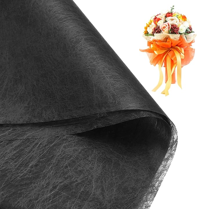 PATIKIL Flower Wrapping Paper 29.5 Ft x 22.8 Inch, Cotton Wrapping Flower Paper Tissue Paper for Flower Bouquet Gift Wrapping Valentine's Day Graduation Gift Floral Wrap, Black