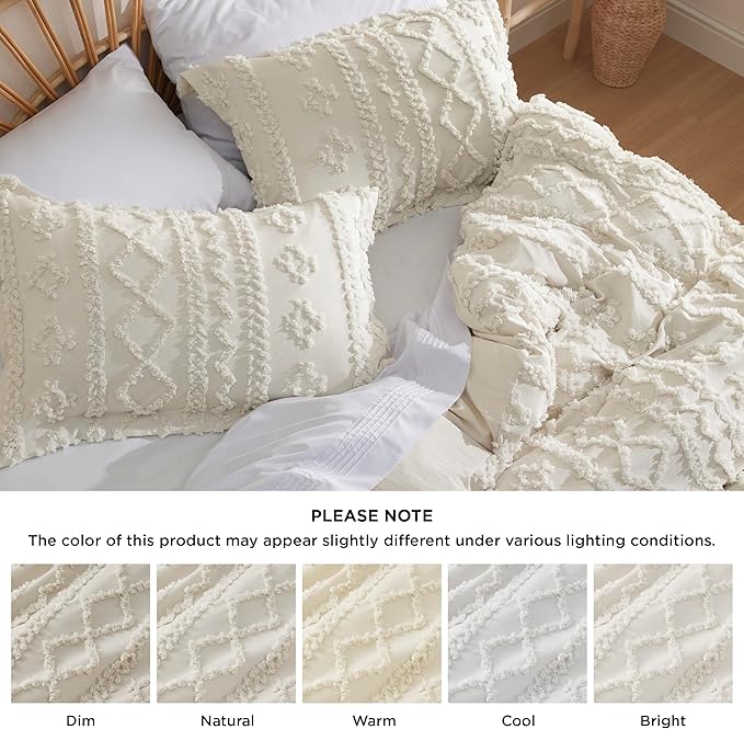Bedsure Boho Twin Duvet Cover, Soft & Comfortable Elegant Design Boho Bedding for Decoration, Machine Washable Comforter Cover for All Seasons,Includes 1 Duvet Cover & 1 Pillow Sham,Beige