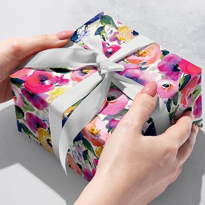 Jillson Roberts Gift Wrap, Watercolor Flowers (8 Rolls 5 feet x 30 inches)