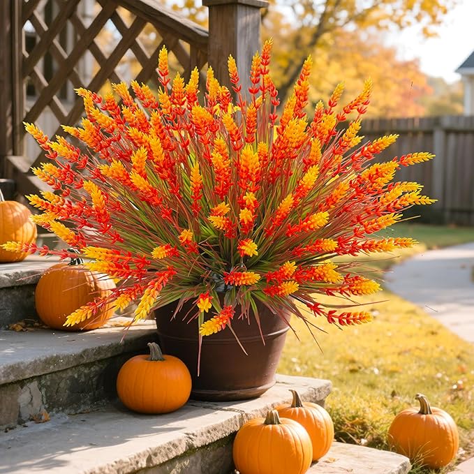 Artificial Plants Outdoor, 20 Pcs Fake Mums Flowers UV Resistant Outdoor Plants, Artificial Fall Flowers Plastic Faux Plants Shrubs for Home Porch Garden Yard Window Box