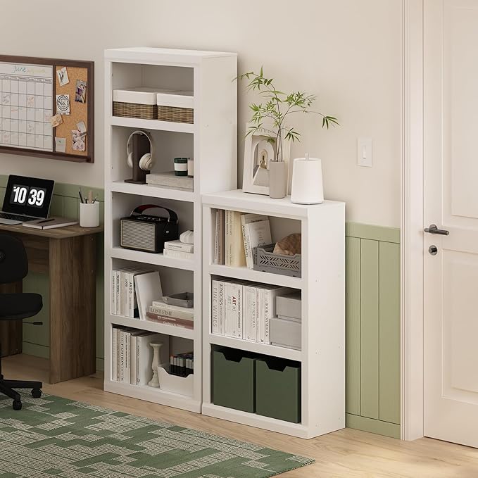 Furinno Rail Book Shelf, 3-Tier Bookshelf, Bookcase with Open Shelf, 10.1 x 24.6 x 39, for Living Room, Bedroom, Home Office, White