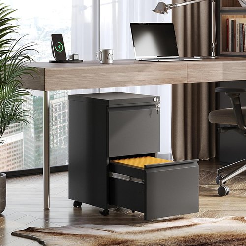 DEVAISE 2 Drawer Metal File Cabinet - Fully Assembled, Lockable, Under Desk, Black | Fits Letter/Legal/A4 Files