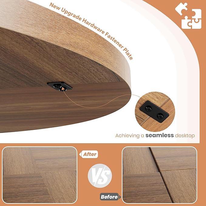 Garvee 47" Round Dining Table for 4-6 People - Circle Kitchen Dinner Table with Sturdy Pedestal Base, Space Saving Dinning Room Furniture for Living Room, Kitchen, Apartment, Brown