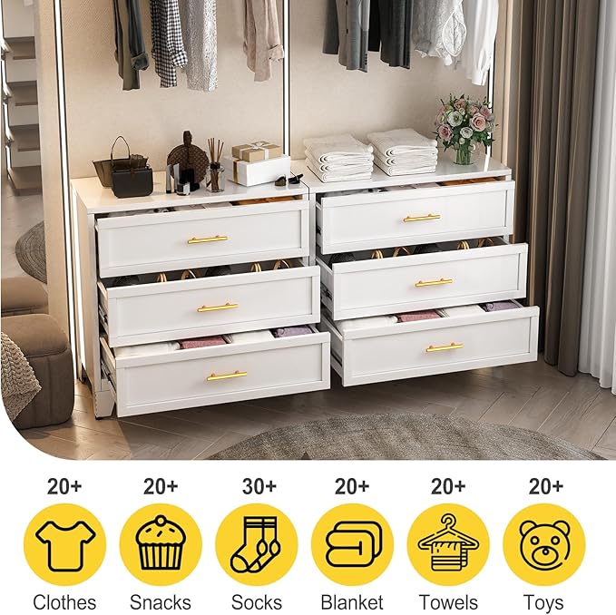 34.25" Tall Metal Dresser for Bedroom, 3 Drawer White File Cabinet with Gold Handles, Dressers Chests with Fluted Panel, Vertical Drawer Storage Cabinet for Living Room, Entryway, Hallway