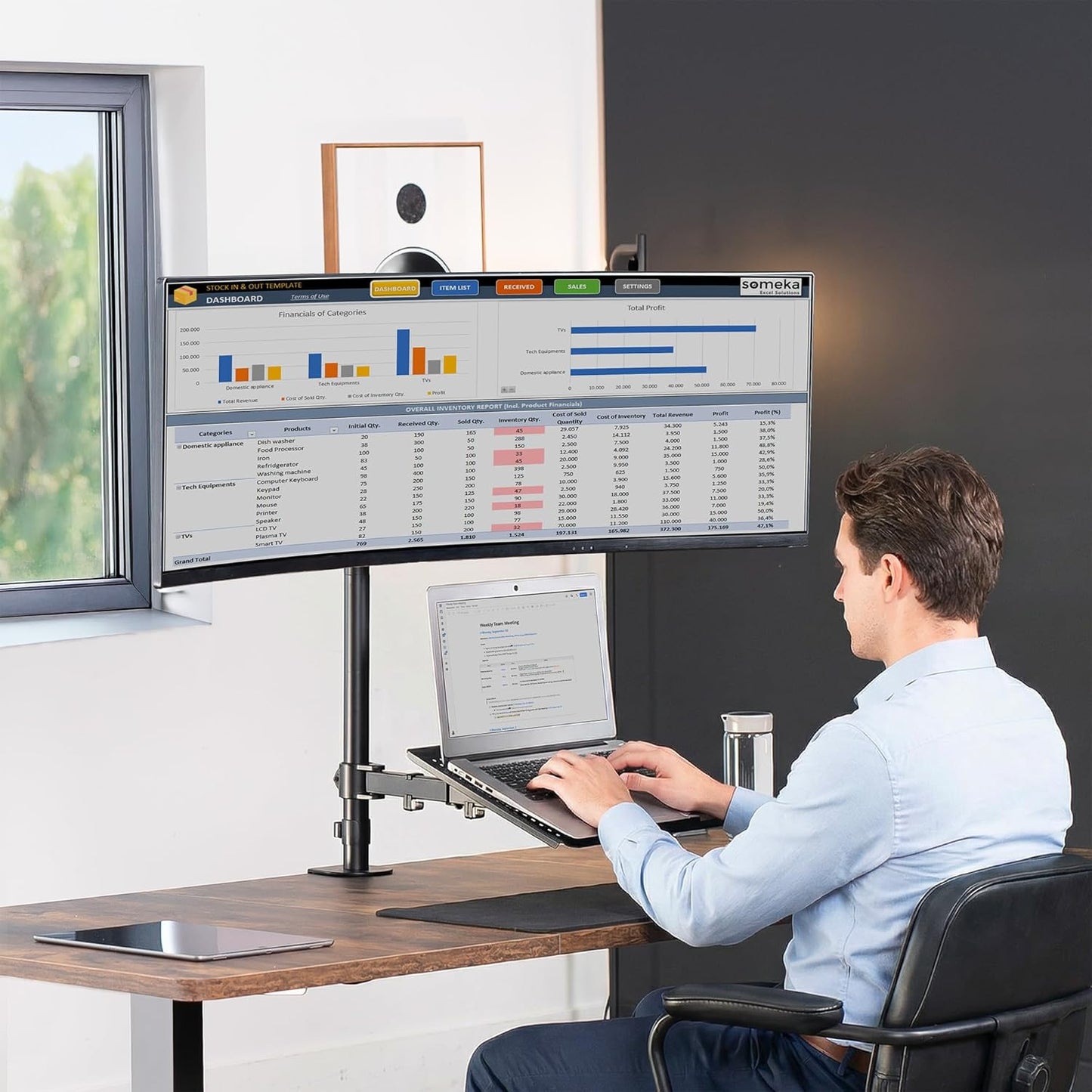 VIVO Extra Tall Desk Mount - Adjustable Clamp-On Stand for 49" Ultrawide & 17" Laptop | Supports 44 lbs, Black