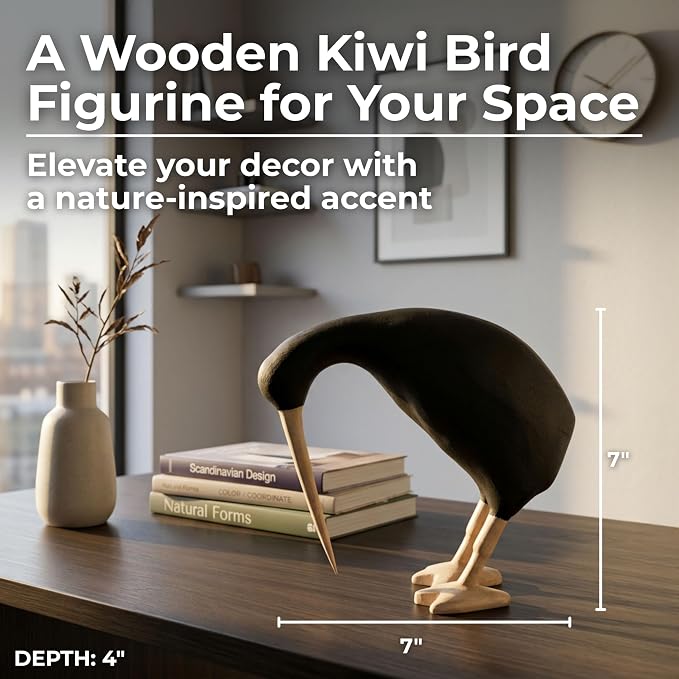 Sagebrook Home Handcrafted Wooden Bird Figurine - Albasia Wood Boho Decorative Accent for Home & Office - Rustic Nature-Inspired Tabletop Sculpture - 6" Black