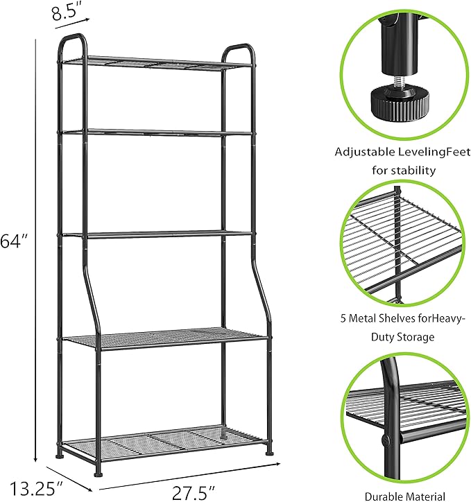 Simple Trending Plant Stand 5-Tier Plant Shelf for Indoor Outdoor, Waterproof Metal Tall Plant Stand for Living Room Bathroom Balcony Garden, Black