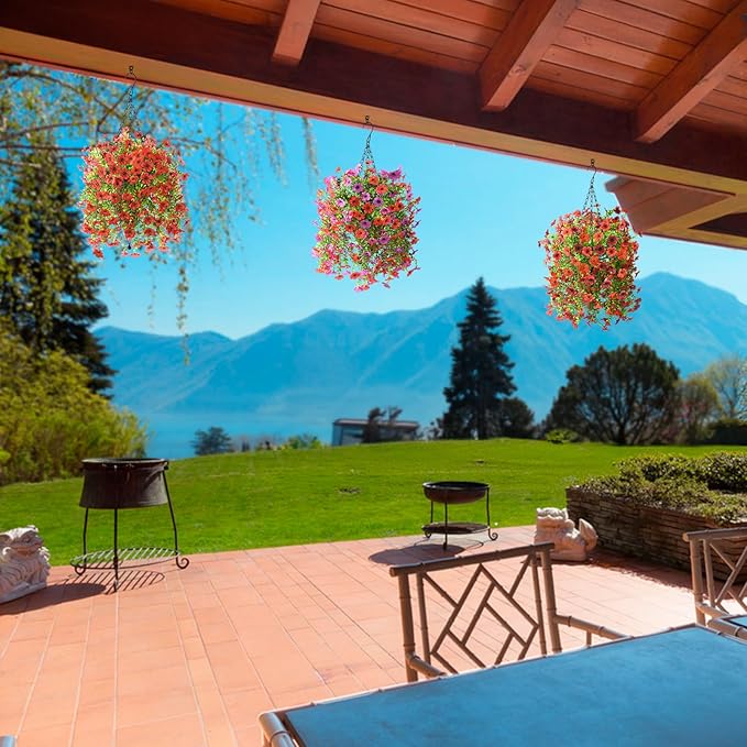 Artificial Fake Flowers Plants for Outdoor Spring Summer Decoration, 2PCS Faux Daisy Silk Flower Outside No Fade UV Resistant Realistic Home Decor for Porch Patio Balcony Window Box(Red purple)