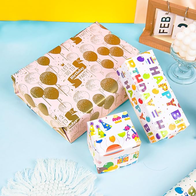 Linnoptimix Birthday Wrapping Paper Rolls -3 LARGE ROLL-27inch*78 inch per roll Colorful Foil wrapping paper (Birthday 3 White/Colorful （014）) Christmas