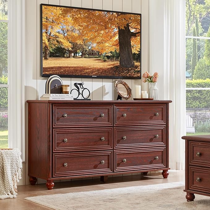 Dressers & Night Stand Set of 3, Wood 54'' Wide Dresser & 18'' Chest of Drawers, Roman Column 2 & 3 Drawer Nightstand Set of 2, Furniture 6 Drawer Dresser Suites for Bedroom Living Room, Hallway, Home