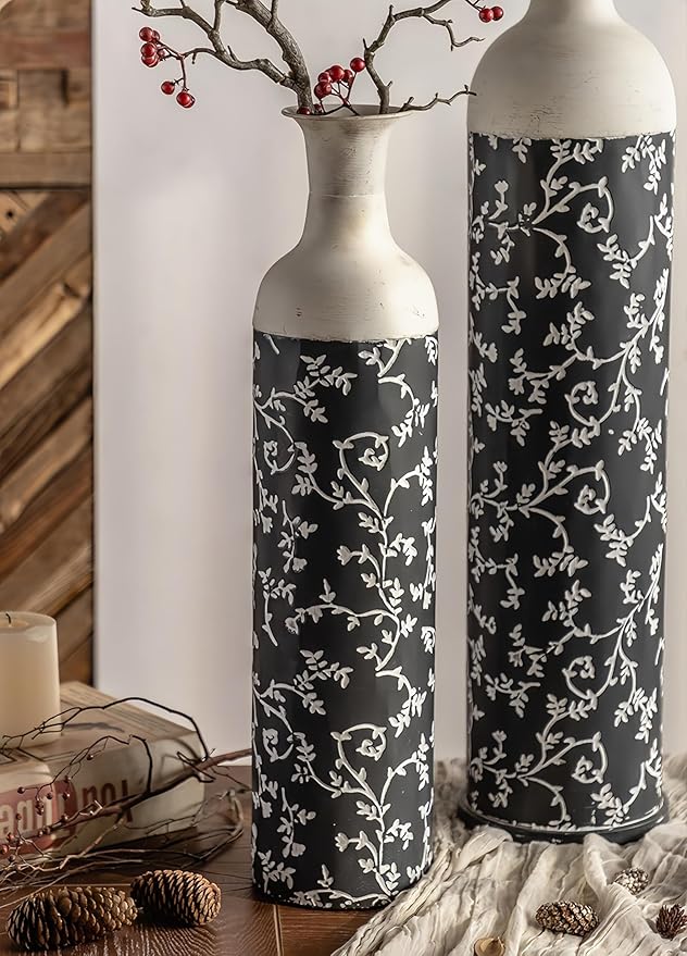 Decorative Rustic Iron Vase,23 inches 28 inches 30 inches Tall Large Metal Floor Vase,Farmhouse Vintage Floweral Vase for Living Room Home Decoration (Blue 1)