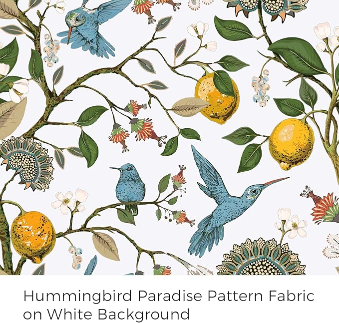 Curtains for Bedroom,Blue and White Hummingbird Floral Patterned Curtains 96 Inch Length for Living Room，Vintage Luxury Whimsical Floral Lemon Leaf Pinch Pleated Drapes，2 Panels
