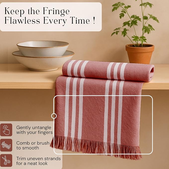 Stripe Kitchen Dish Towels 4 Pack, 16x26 Inches, Quick Drying Cloths, 100% Cotton, Absorbent Wash Rags, Washable and Reusable, Cleaning Towels for Dishes, Everyday Drying Use - Rust