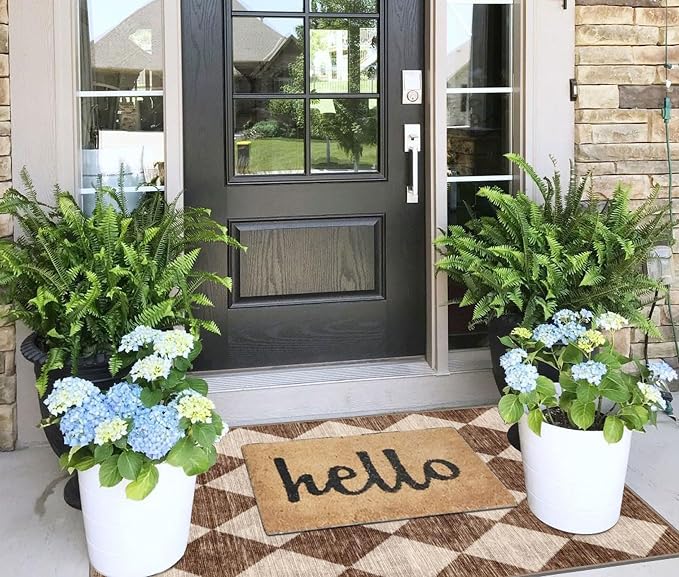 Checkered Entryway Rug - 28" x 43" Small Front Door Mat Indoor Outside Entrance Non-Slip Washable Outdoor Mat Rustic Brown Beige Modern Farmhouse Rug for Entryway Kitchen Bedroom Porch Decor