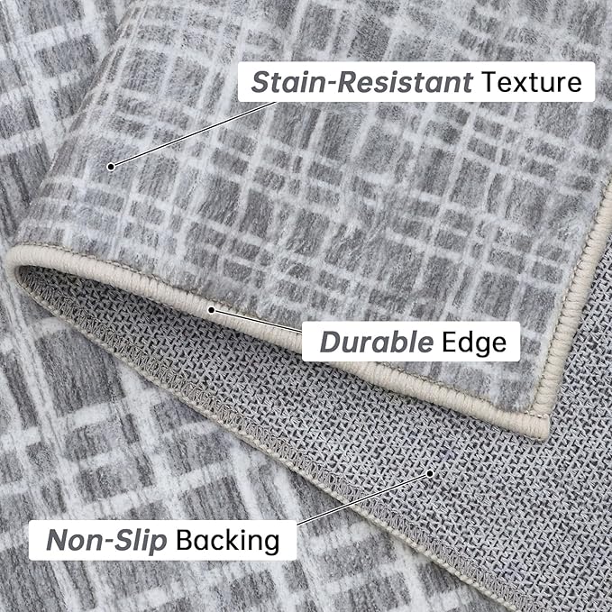 Large Area Rug 10x13 Rug for Living Room Modern Grey Grid Washable Bedroom Rug Farmhouse Non Slip Throw Rugs Soft Low Pile Stain Resistant Carpet for Dining Room Department 10'x13'