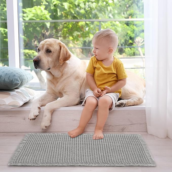ZALL Grey Waffle Bath Mat,Super Absorbent Non Slip Bathroom Rug,Gray 17x24 inch,Machine Washable Ultra Soft Floor Mats